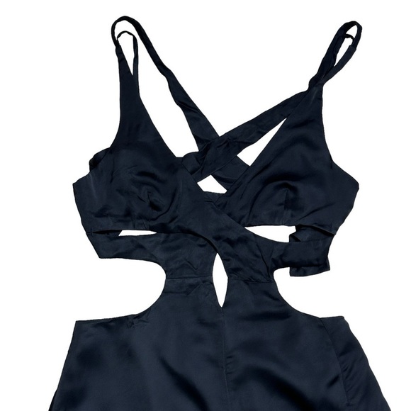For Love & Lemons Black Satin Yori Midi Dress US M - Picture 3 of 10